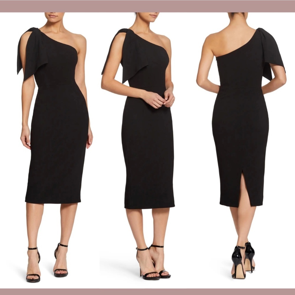 NEW Dress The Population [ Large ] Tiffany One Shoulder Midi Dress in Black‎